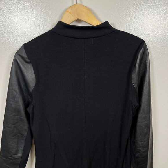 Michael Stars Asymmetric Leather Jacket Size Large Black Draped Mixed Material - Picture 7 of 9